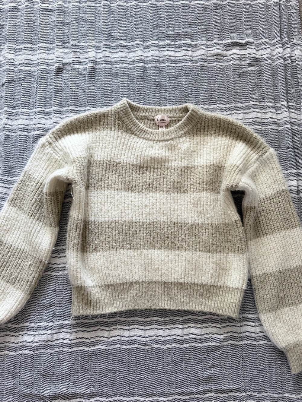 Francesca's Collections Cream and Taupe Striped Kids Sweater